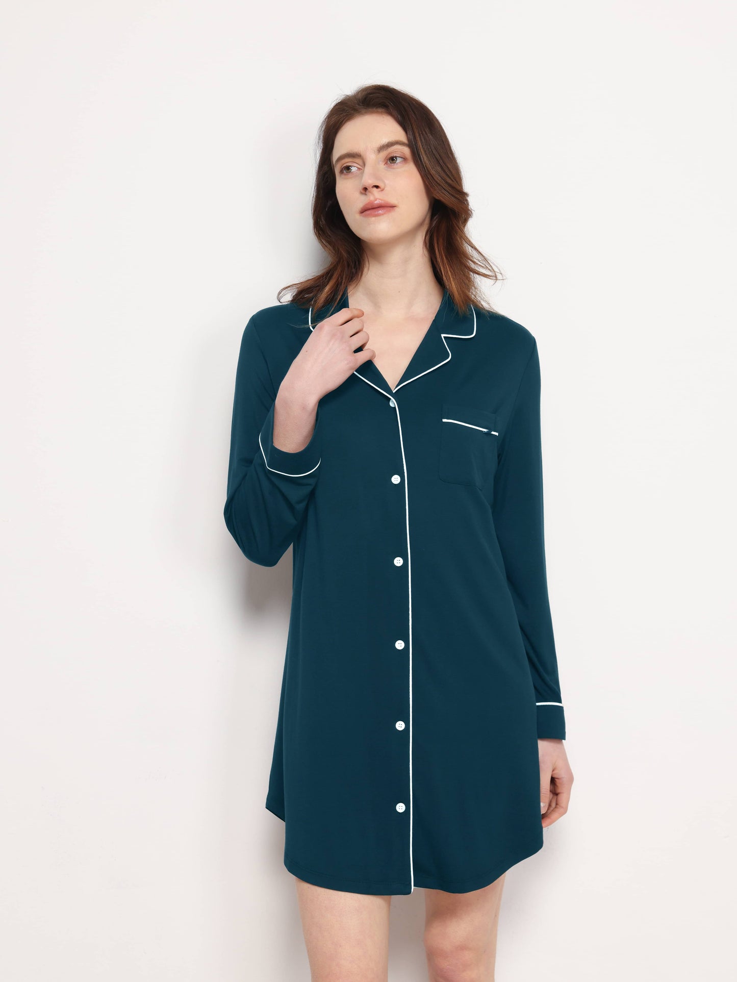 GYS Premium™ Bamboo Notch-collar contrast-trimmed nightdress - GYS