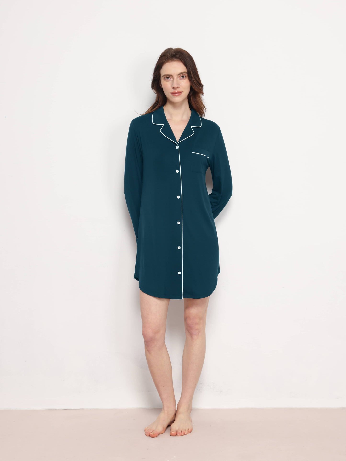 GYS Premium™ Bamboo Notch-collar contrast-trimmed nightdress - GYS