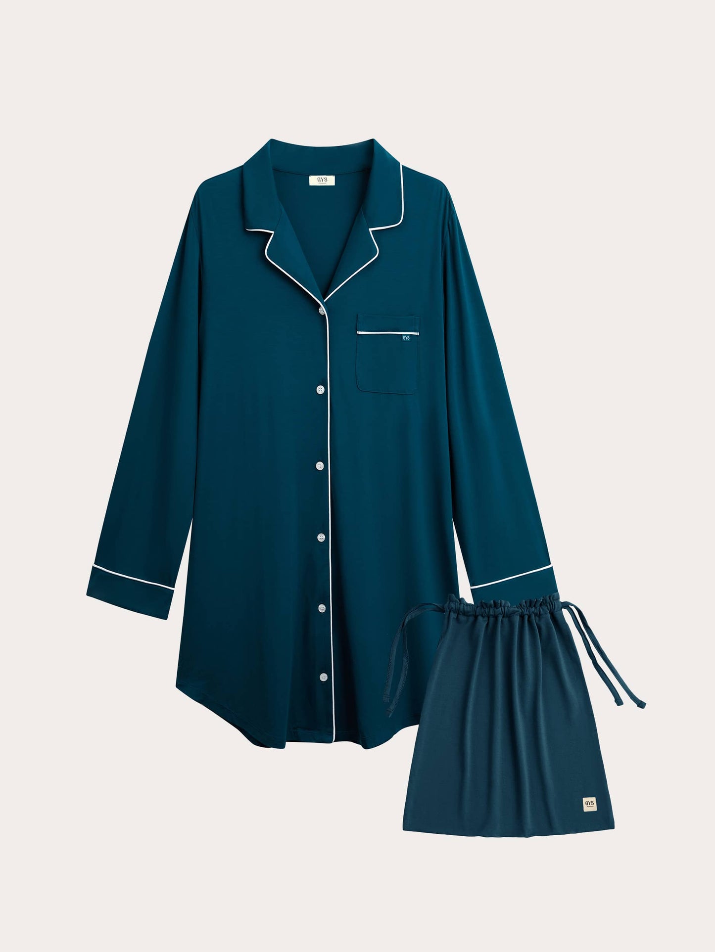 GYS Premium™ Bamboo Notch-collar contrast-trimmed nightdress - GYS