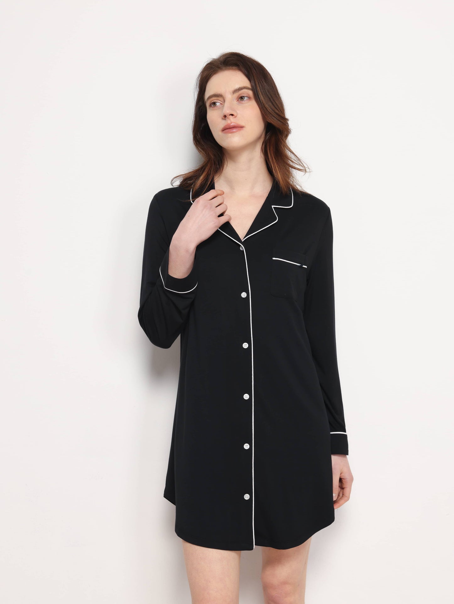 GYS Premium™ Bamboo Notch-collar contrast-trimmed nightdress - GYS