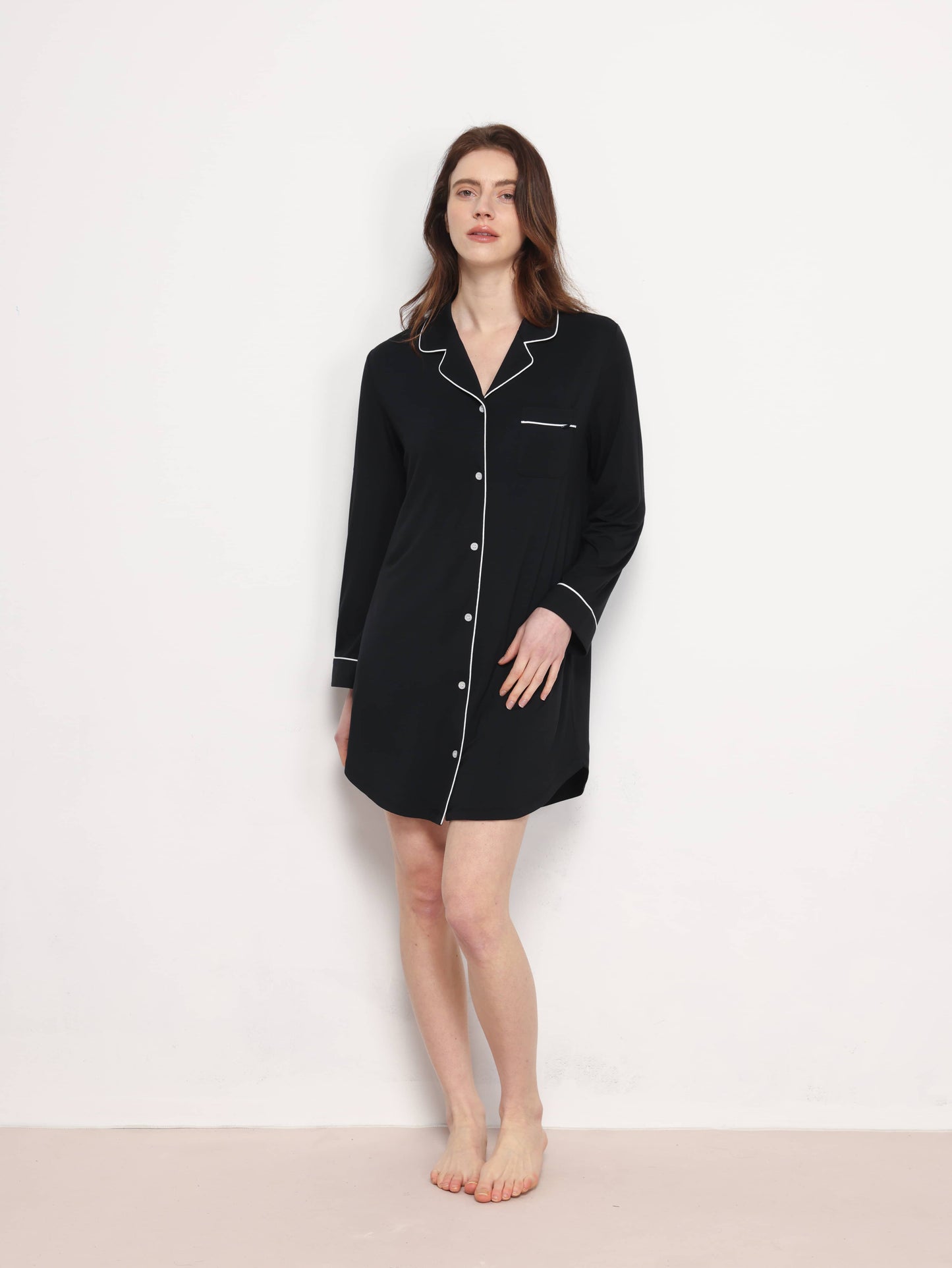 GYS Premium™ Bamboo Notch-collar contrast-trimmed nightdress - GYS
