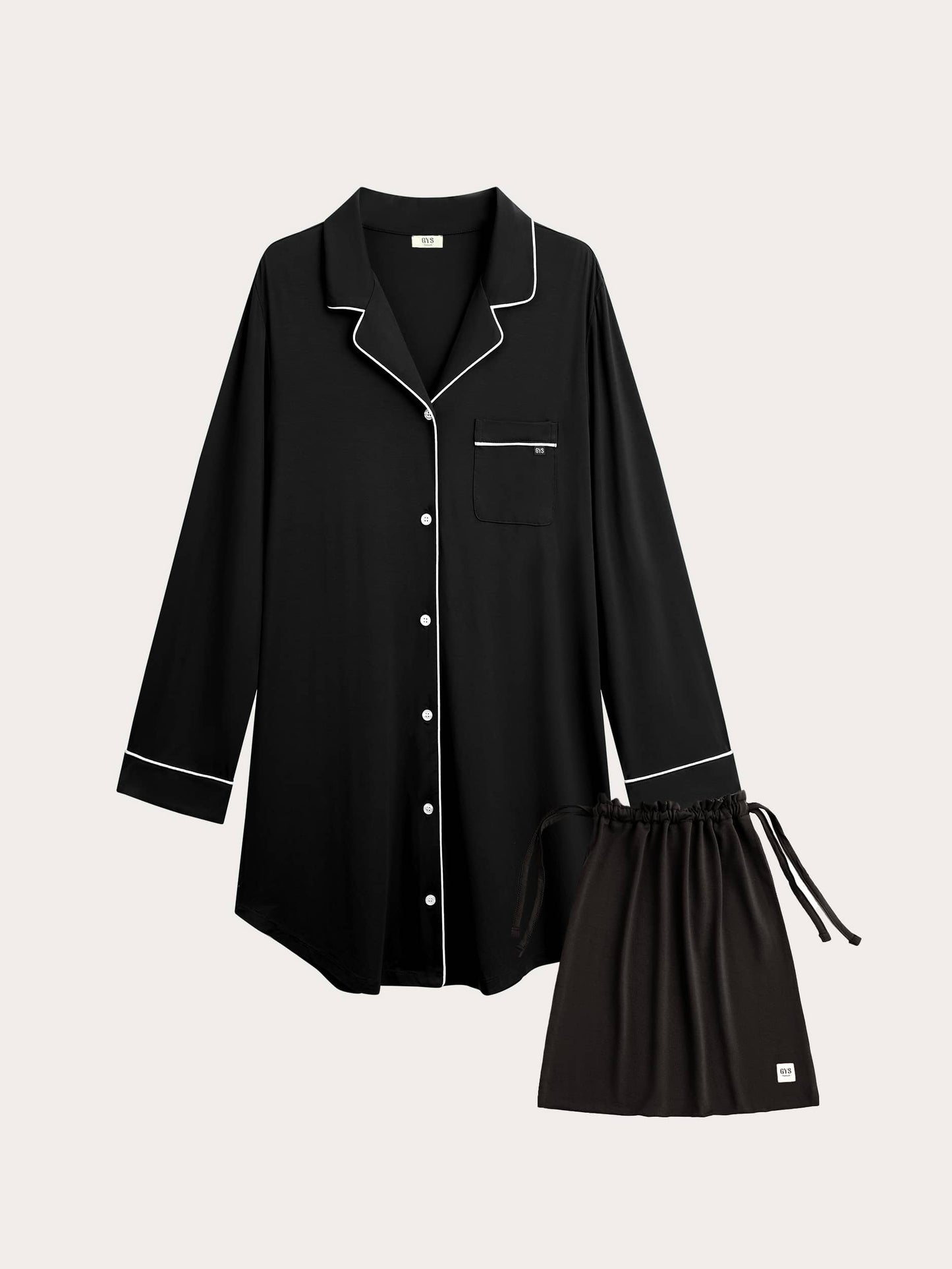 GYS Premium™ Bamboo Notch-collar contrast-trimmed nightdress - GYS