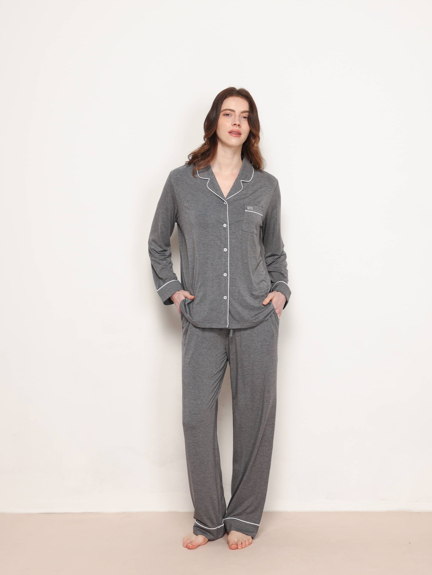 GYS Premiumâą Bamboo Stretch-Knit Long Sleeve Pajama Set - GYS