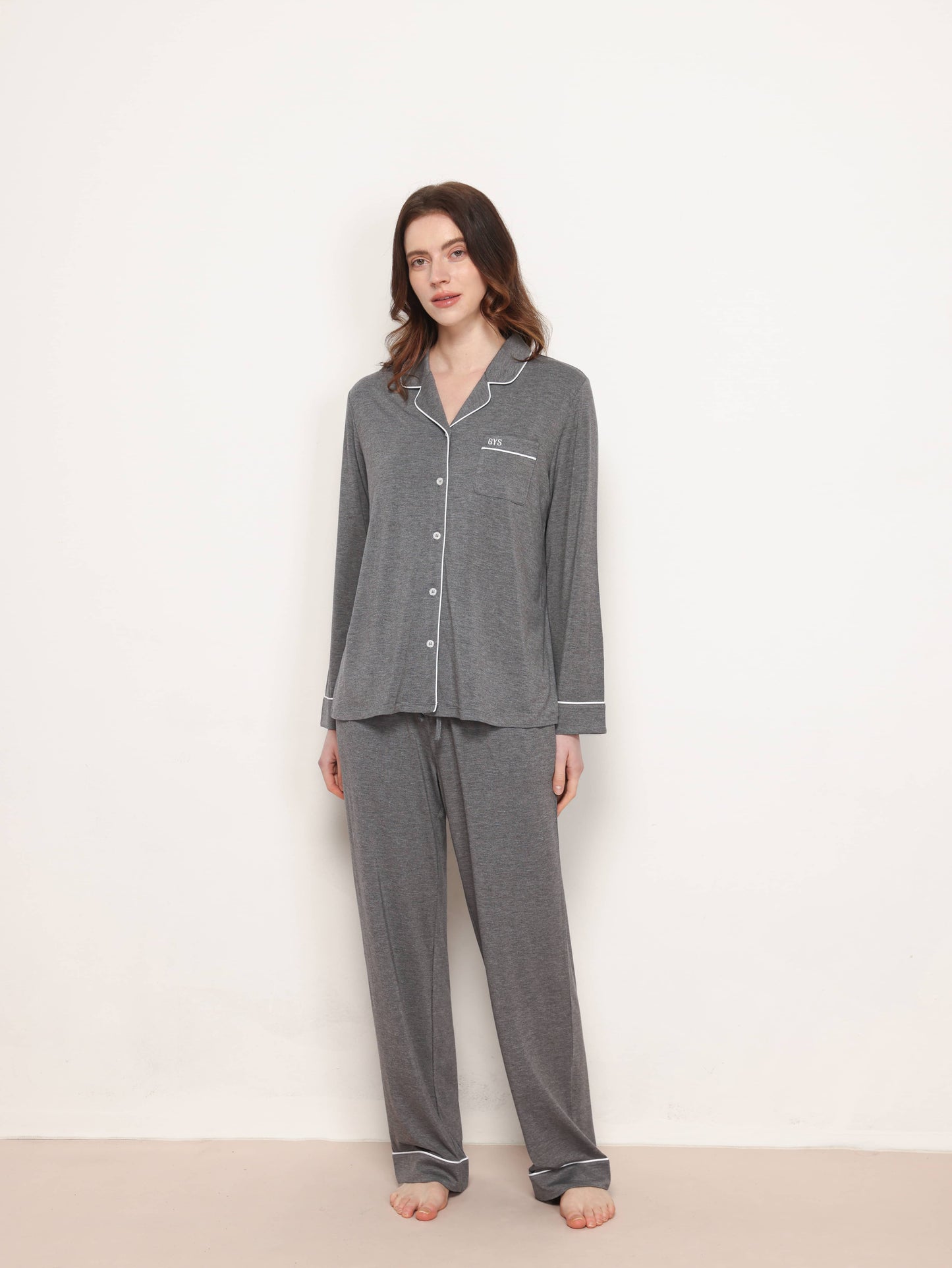 GYS Premiumâą Bamboo Stretch-Knit Long Sleeve Pajama Set - GYS