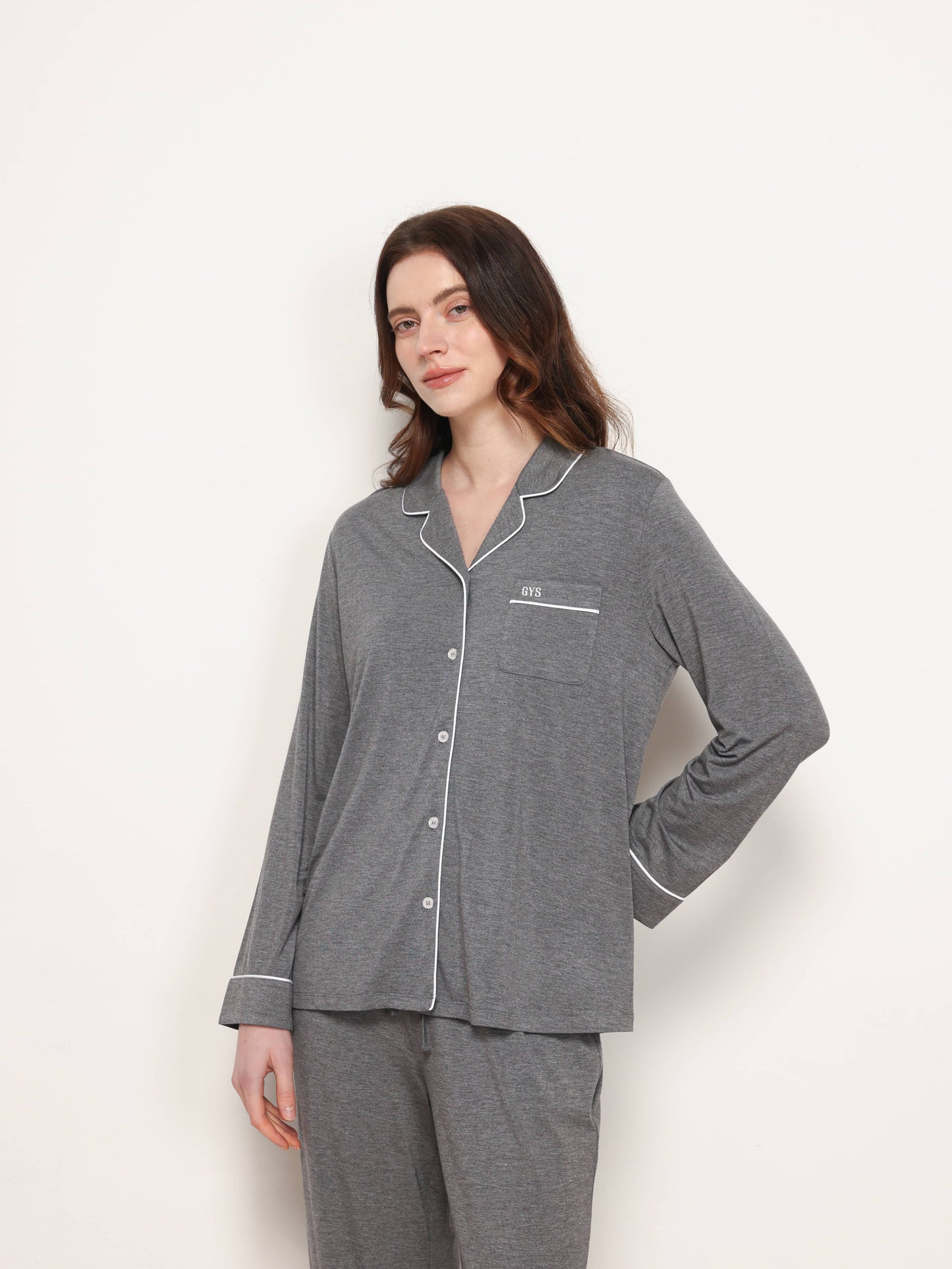 GYS Premiumâą Bamboo Stretch-Knit Long Sleeve Pajama Set - GYS