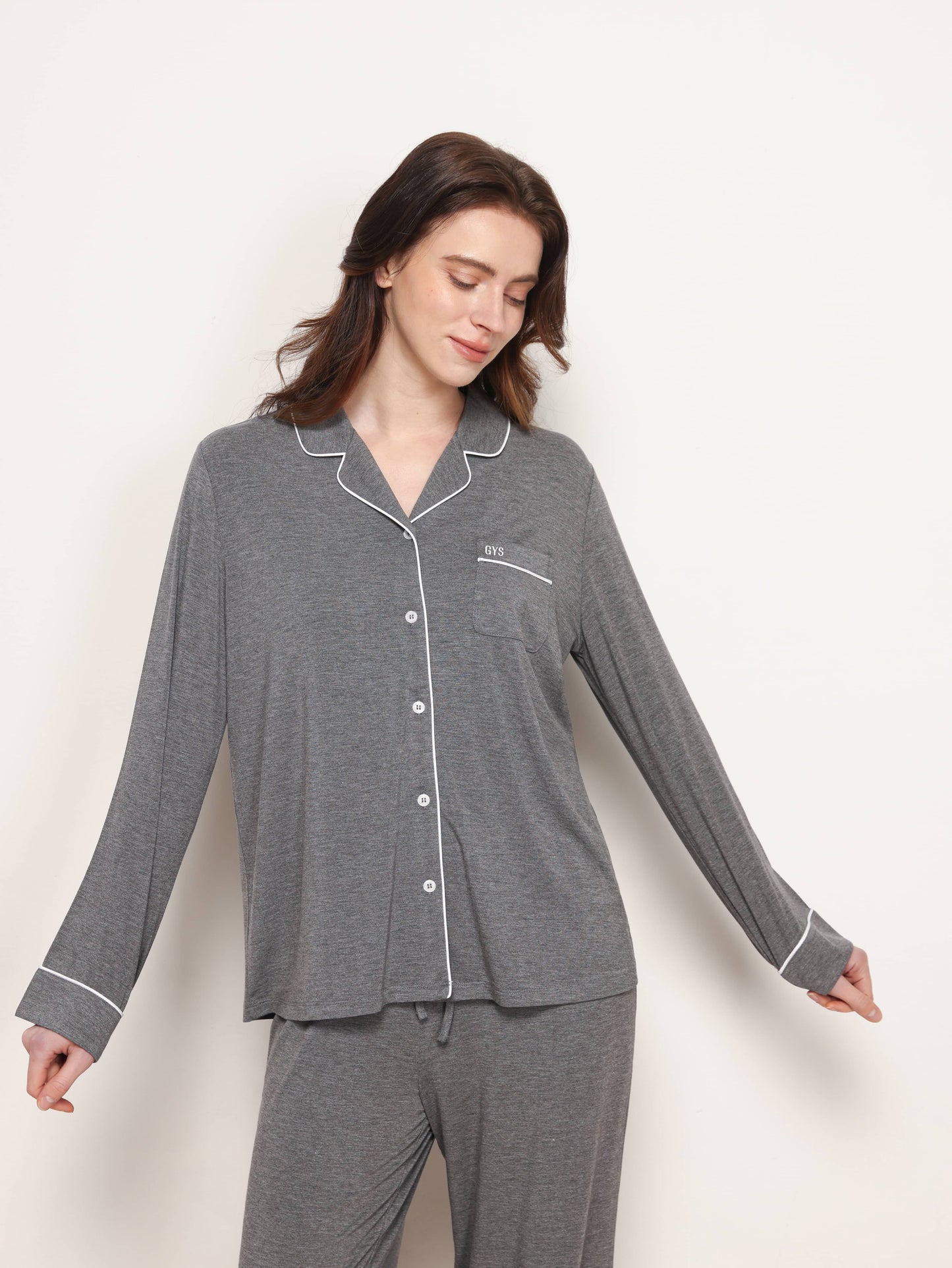 GYS Premiumâą Bamboo Stretch-Knit Long Sleeve Pajama Set - GYS