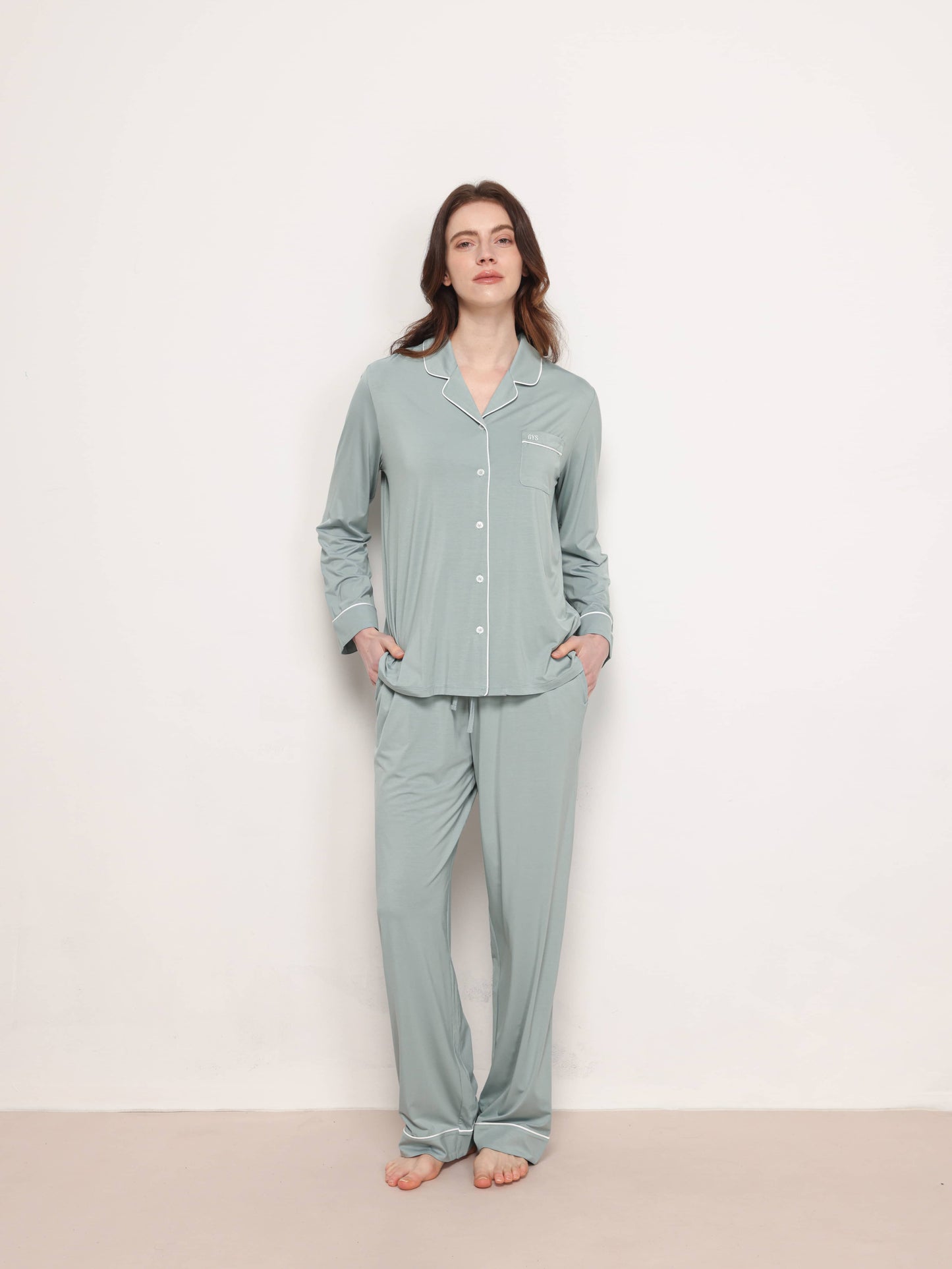 GYS Premiumâą Bamboo Stretch-Knit Long Sleeve Pajama Set - GYS