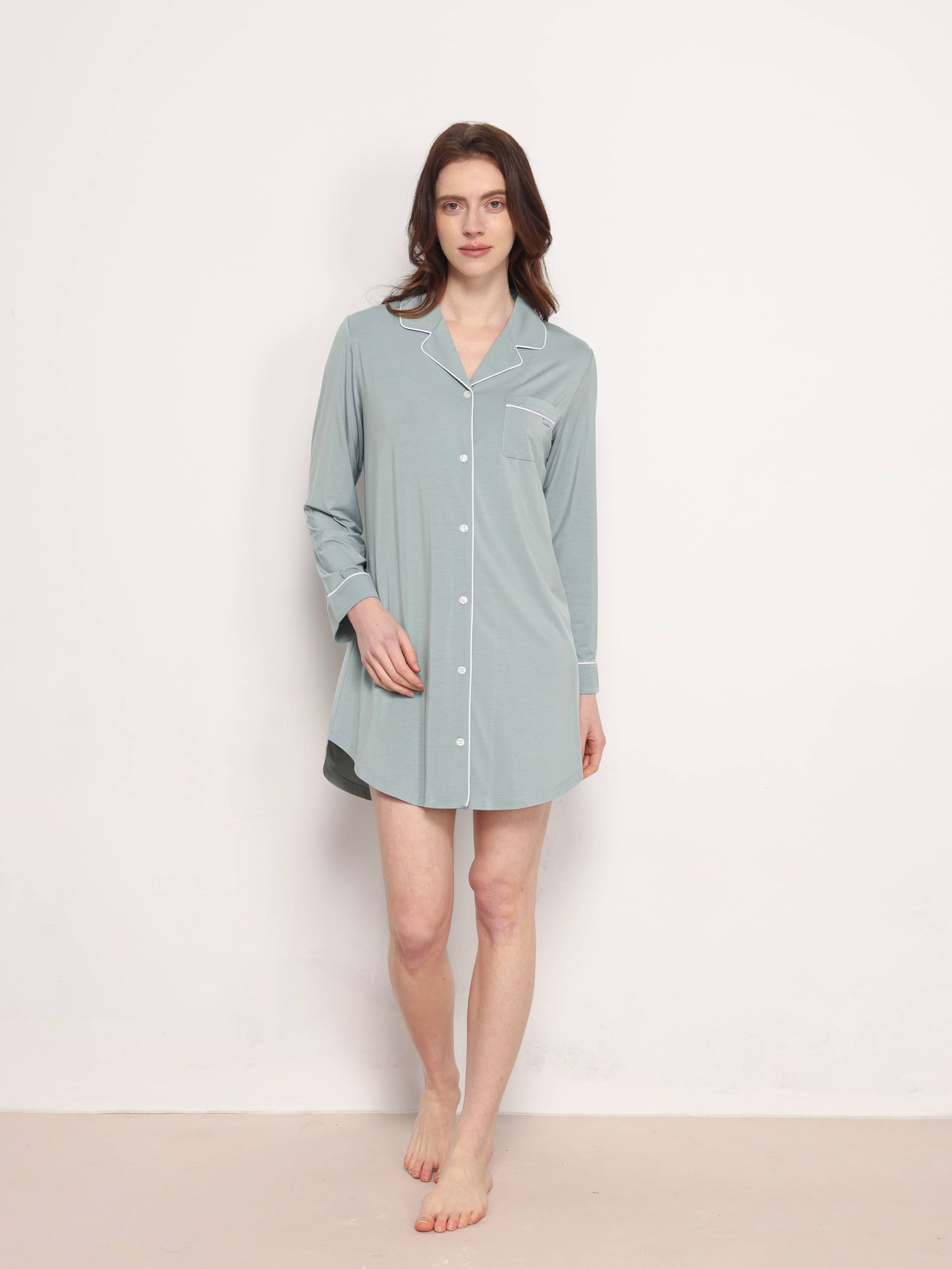 GYS Premium™ Bamboo Notch-collar contrast-trimmed nightdress - GYS