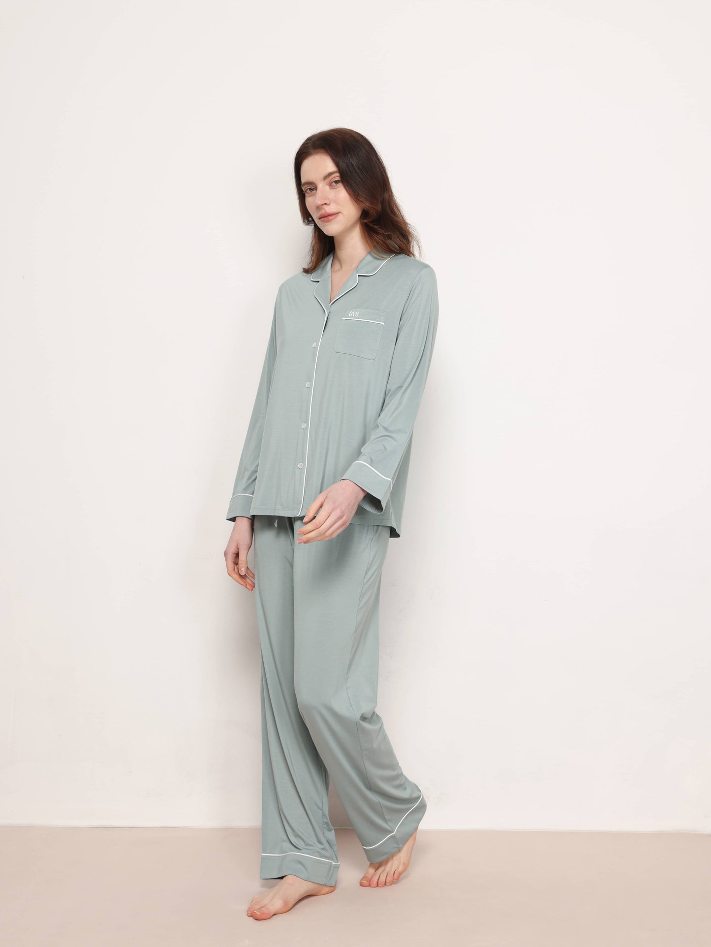 GYS Premiumâą Bamboo Stretch-Knit Long Sleeve Pajama Set - GYS