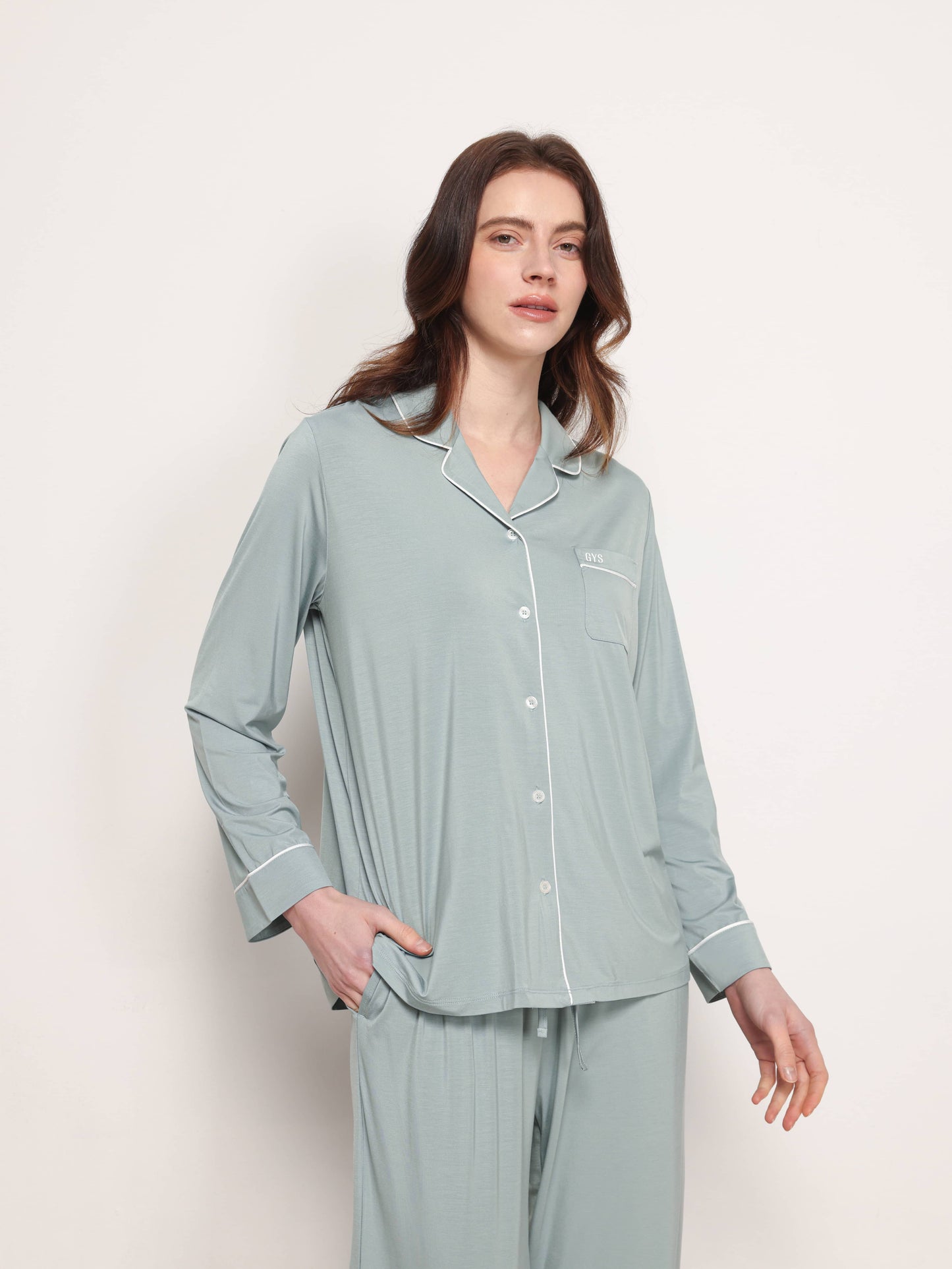 GYS Premiumâą Bamboo Stretch-Knit Long Sleeve Pajama Set - GYS