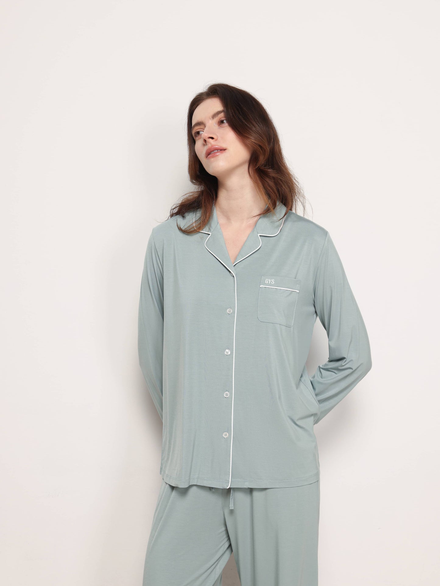 GYS Premiumâą Bamboo Stretch-Knit Long Sleeve Pajama Set - GYS