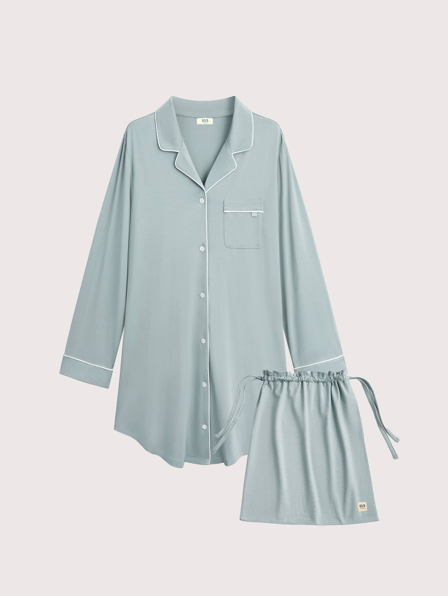 GYS Premium™ Bamboo Notch-collar contrast-trimmed nightdress - GYS