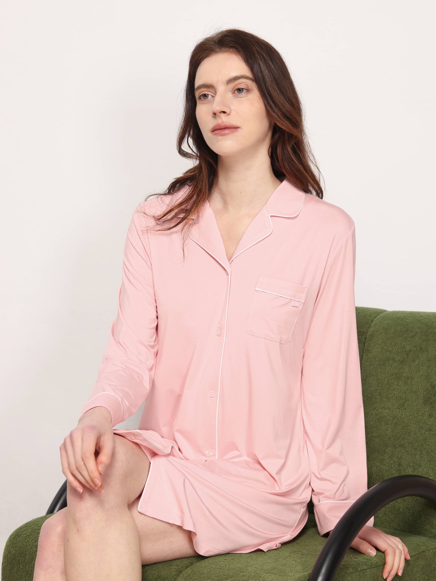 GYS Premium™ Bamboo Notch-collar contrast-trimmed nightdress - GYS