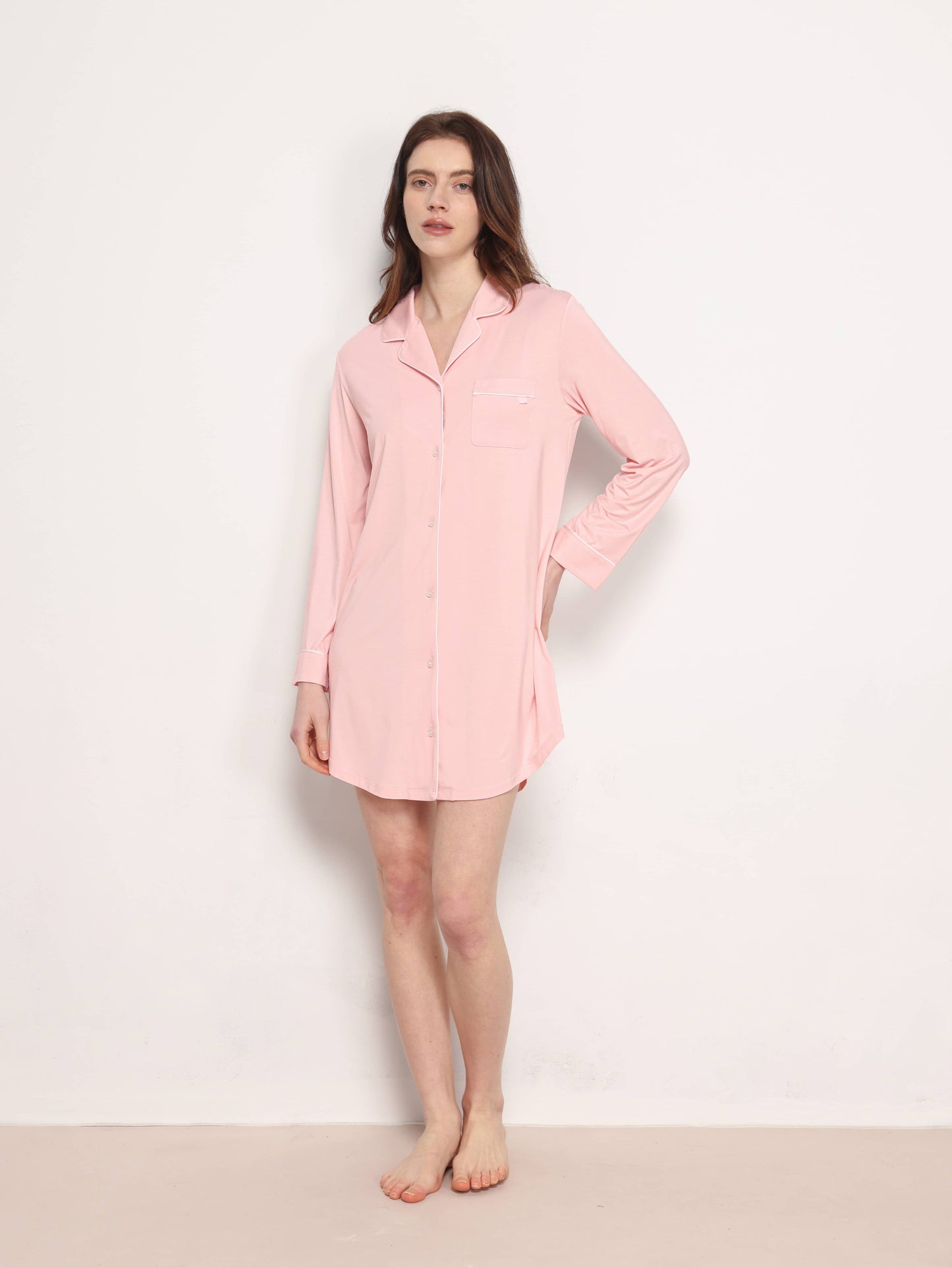 GYS Premium™ Bamboo Notch-collar contrast-trimmed nightdress - GYS