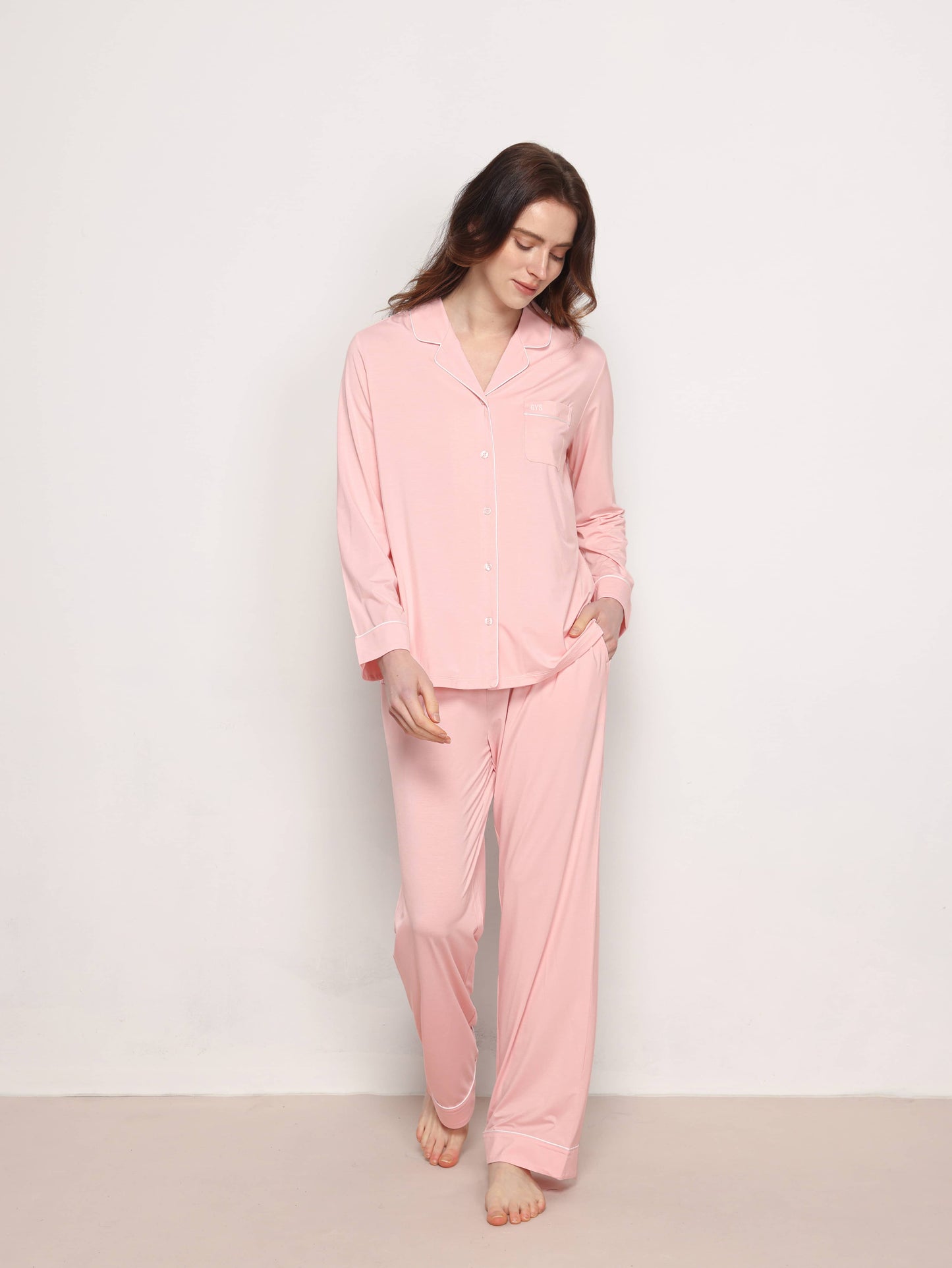 GYS Premiumâą Bamboo Stretch-Knit Long Sleeve Pajama Set - GYS