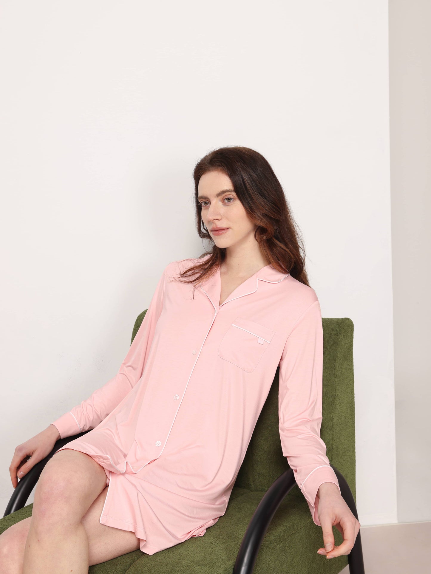 GYS Premium™ Bamboo Notch-collar contrast-trimmed nightdress - GYS
