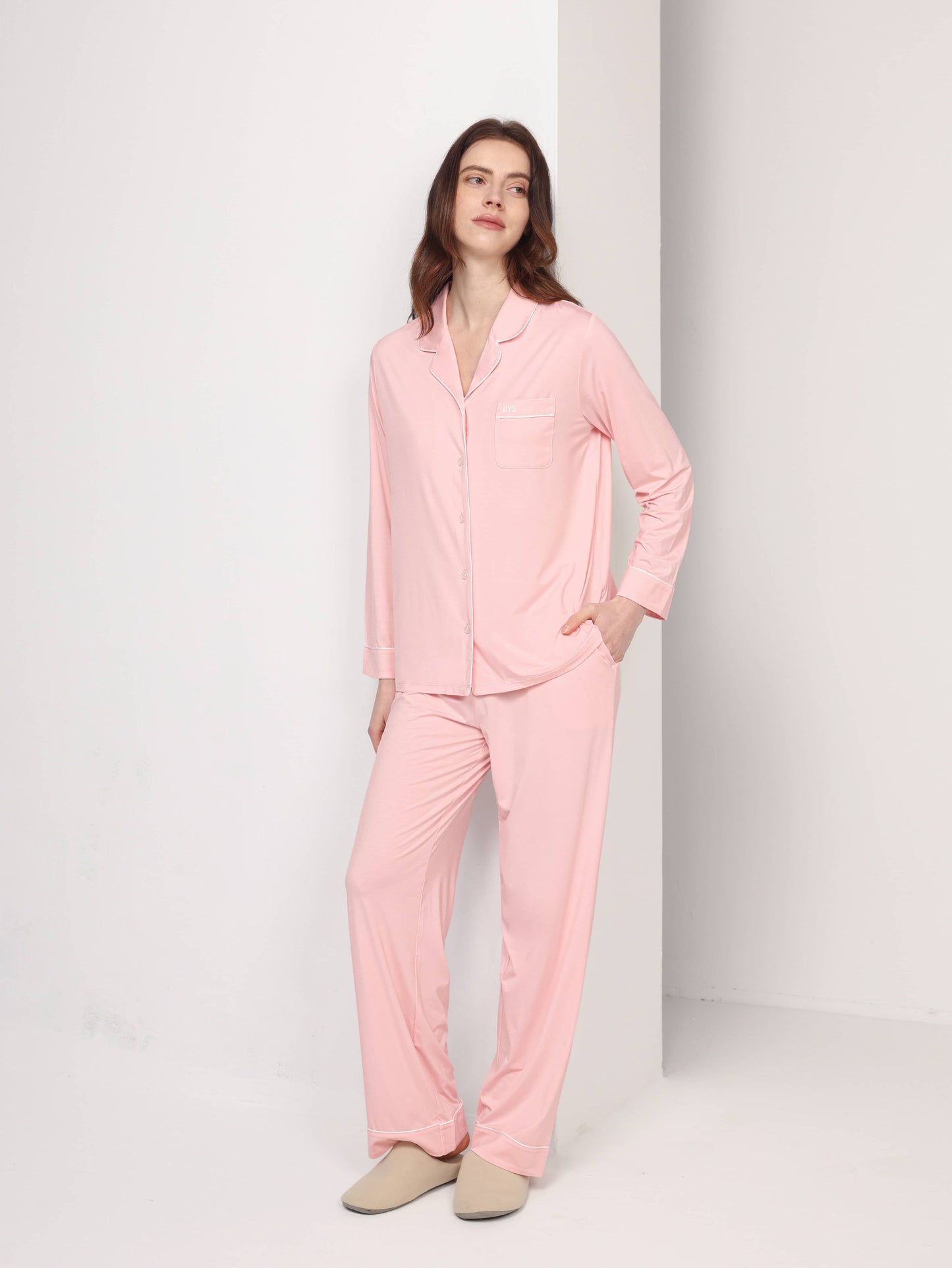GYS Premiumâą Bamboo Stretch-Knit Long Sleeve Pajama Set - GYS