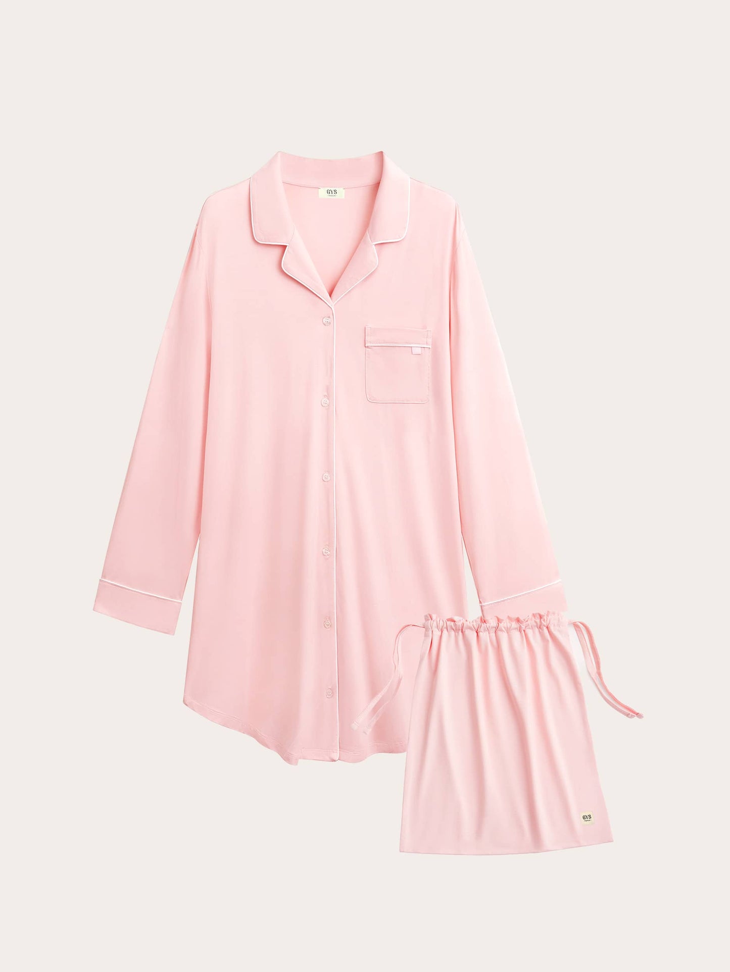 GYS Premium™ Bamboo Notch-collar contrast-trimmed nightdress - GYS
