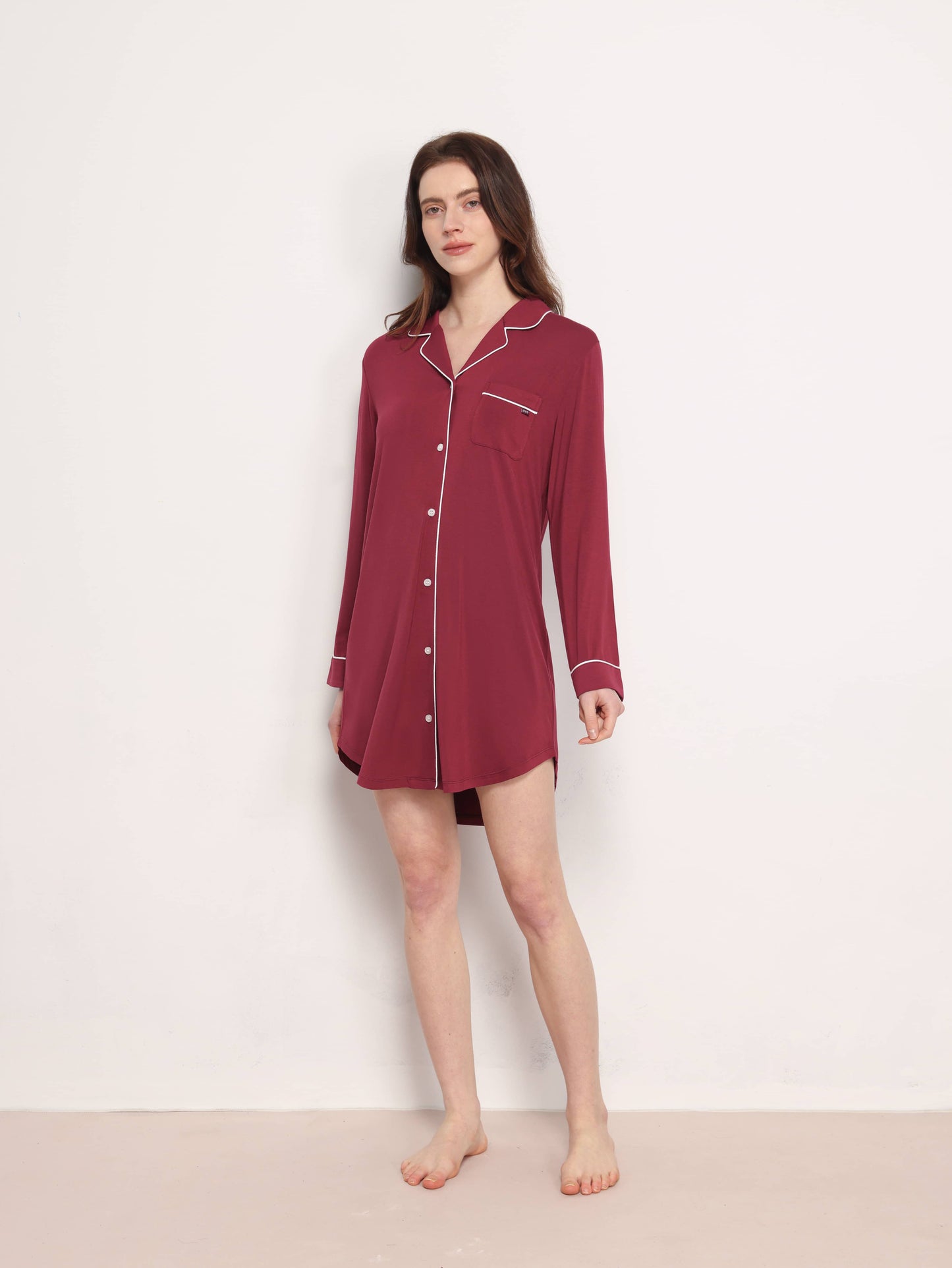 GYS Premium⢠Bamboo Notch-collar contrast-trimmed nightdress - GYS
