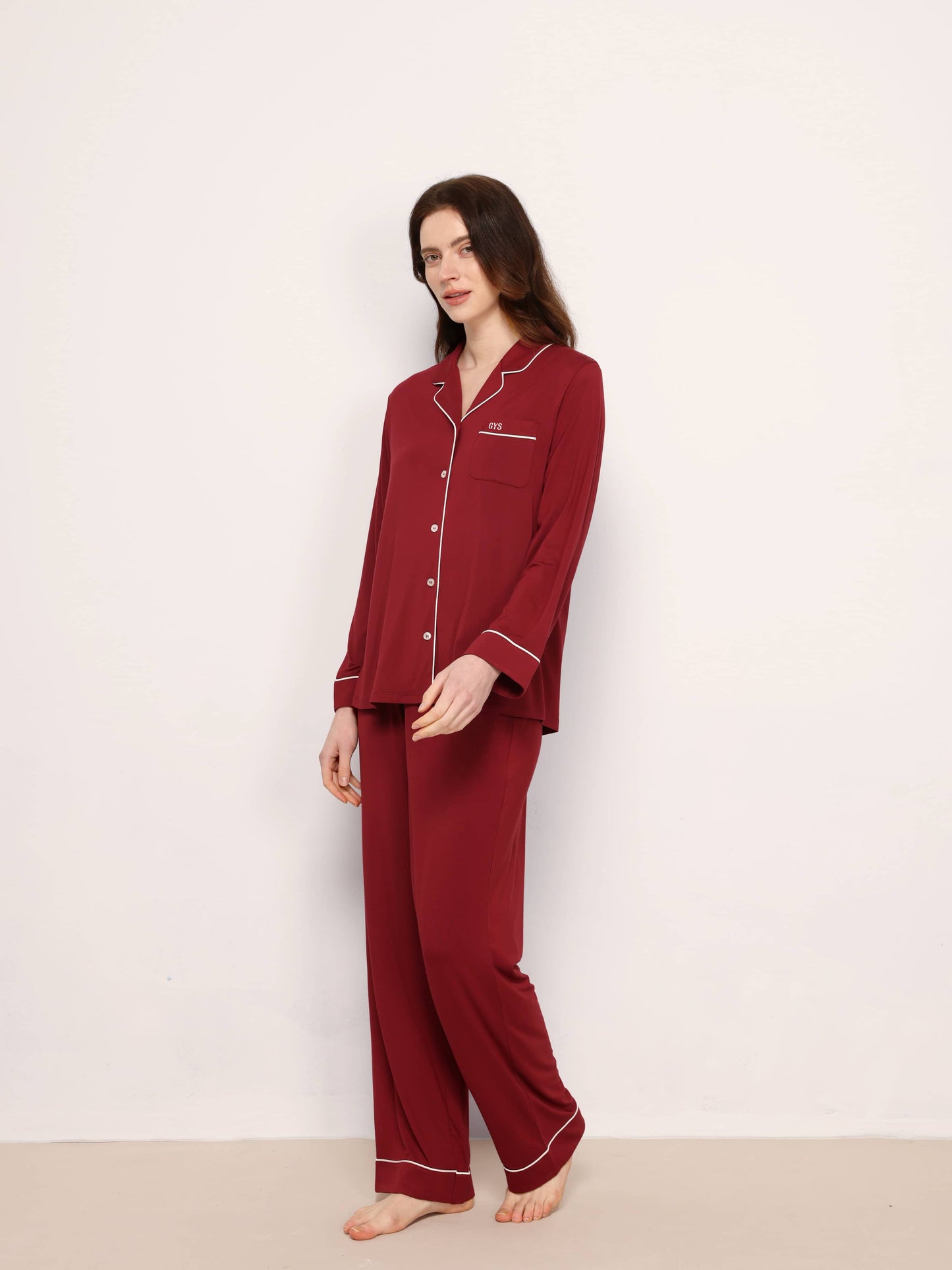 GYS Premiumâą Bamboo Stretch-Knit Long Sleeve Pajama Set - GYS