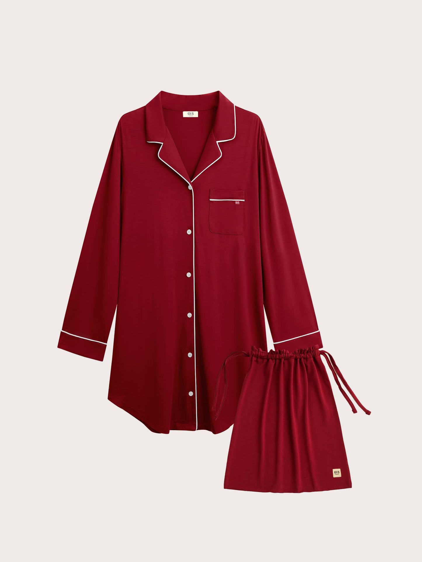 GYS Premium™ Bamboo Notch-collar contrast-trimmed nightdress - GYS