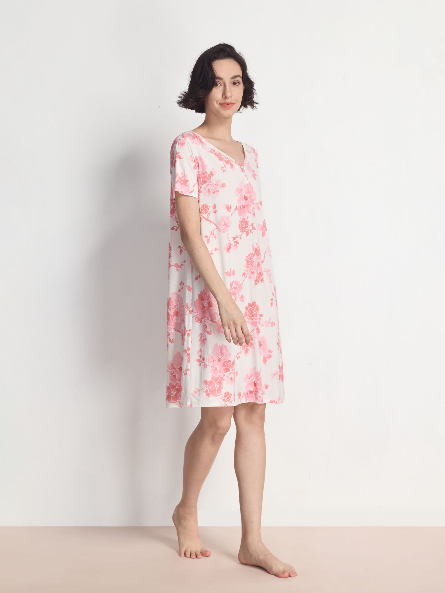 GYS V-Neck Long Sleeve Nightgown For Women - Soft Viscose Sleepshirt, Plus Size Pajama Dress