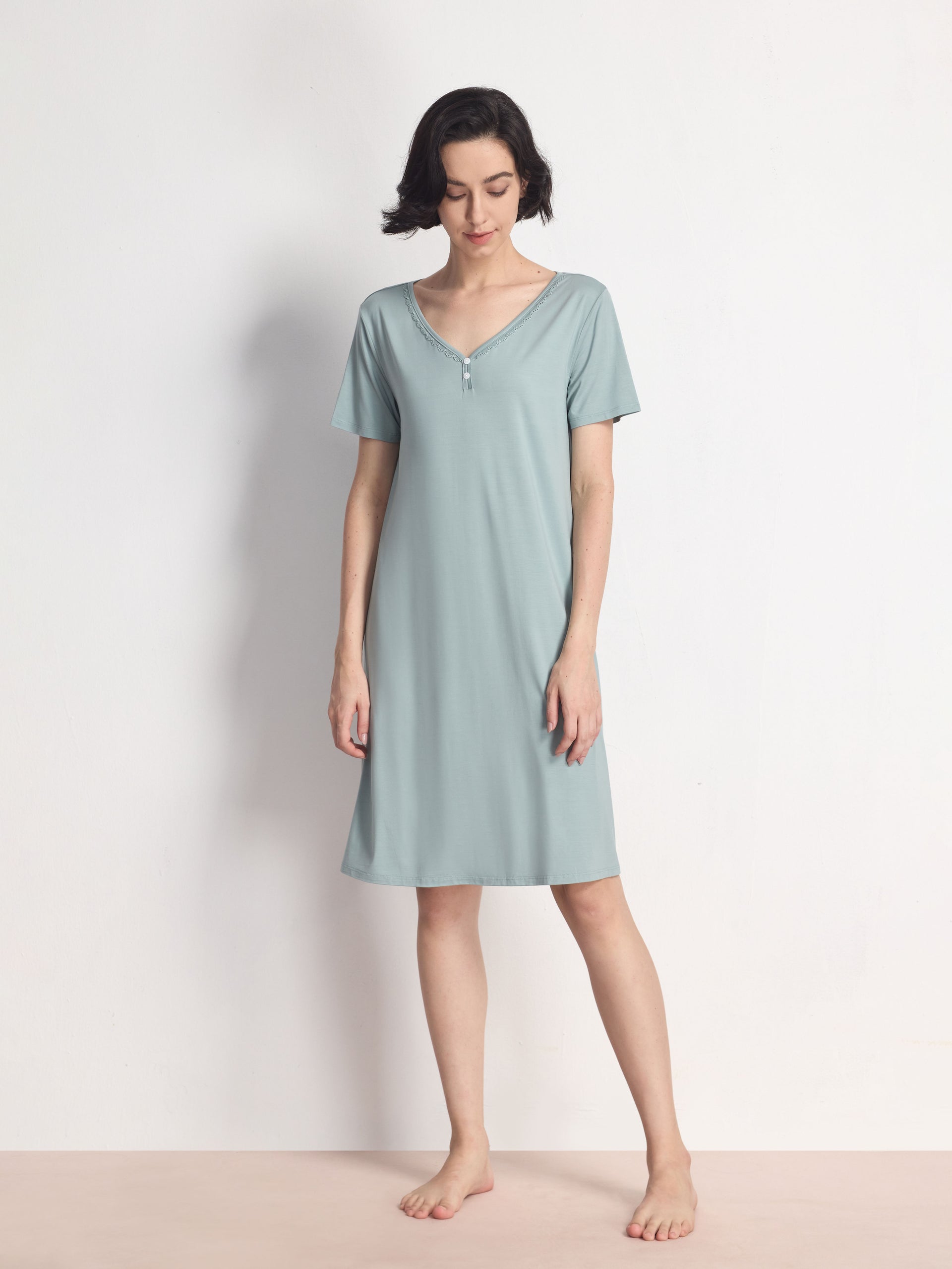 GYS Women's Bamboo Viscose Nightgown - Sleeveless V-Neck Sleep Shirt Dress