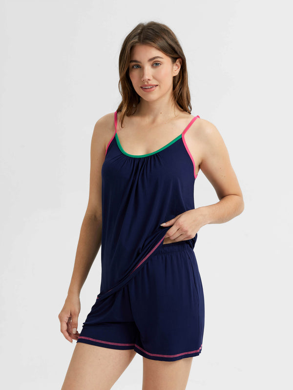 NakedSoft™ Bamboo Women's Multi-Color Trim Camisole Shorts Set