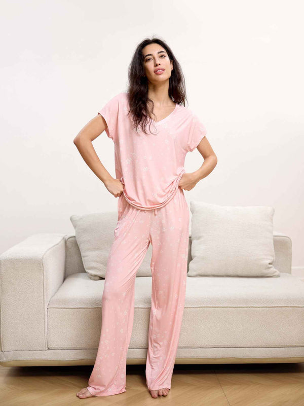 GYS Premium™ Bamboo Short Sleeve Home Relax Pajama Set pink
