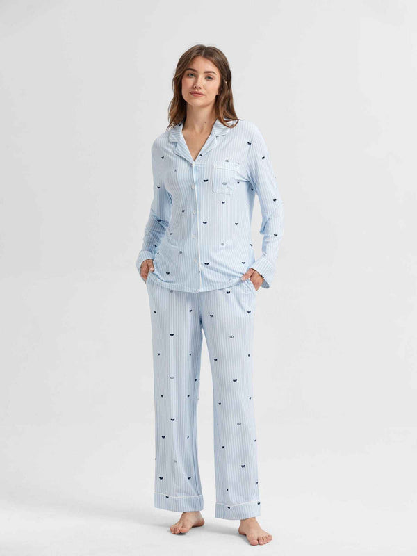 GYS Premium™ Bamboo Stretch-Knit Striped Ribbons Long Sleeve Pajama Set