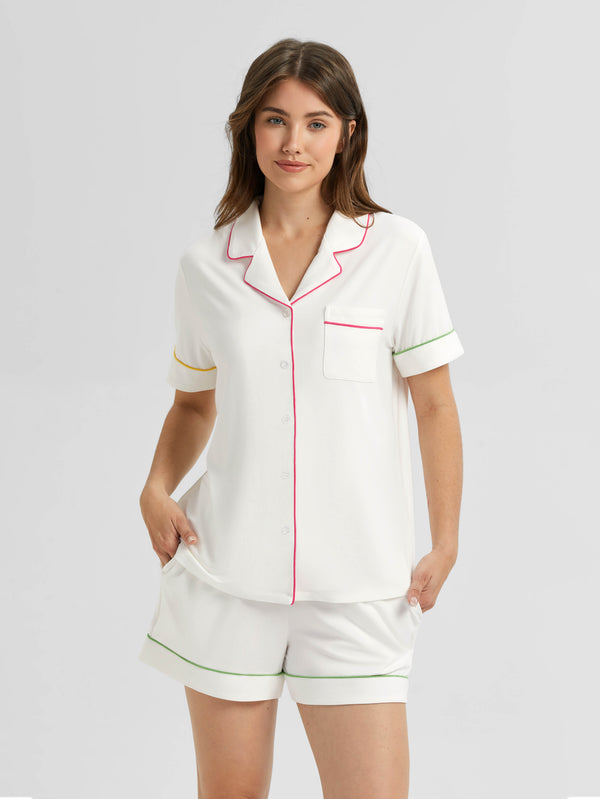 NakedSoft™ Bamboo Women's Multi-Color Piping Pajama Shorts Set