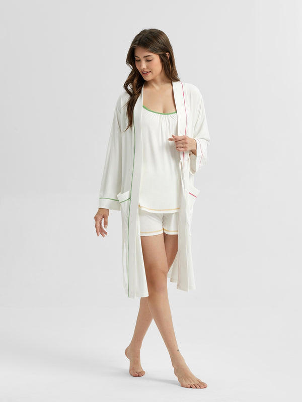 NakedSoft™ Bamboo Women's Multi-Color Piping Bathrobe