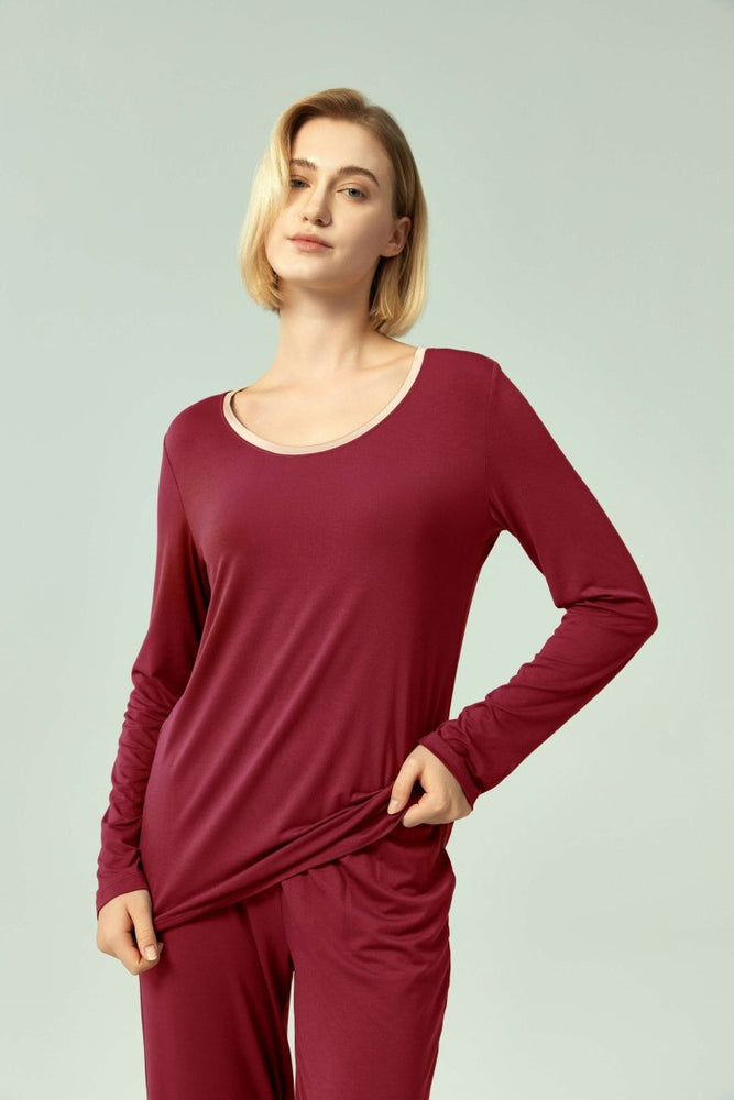 GYS Women's Bamboo Viscose Pajama Set - Long Sleeve Sleepwear With Pants, Soft & Breathable